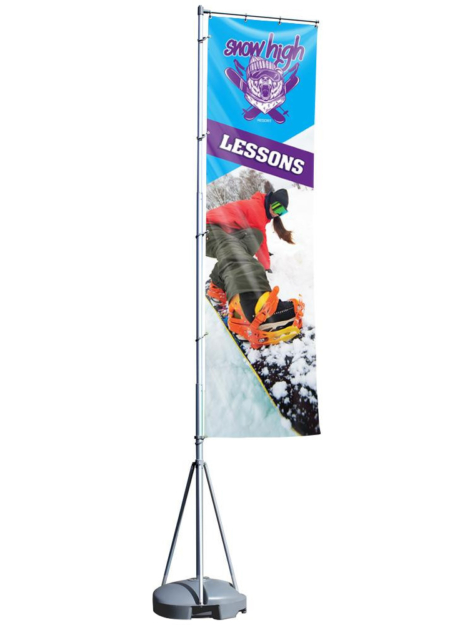 Elevate your outdoor events with the 13ft Mondo Flag by Gott Marketing. This comprehensive flagpole banner stand includes a custom print, stand, and water base, making it perfect for conferences, sports events, and more. With a polyester-blend mesh fabric and dye sublimation printing, your brand takes center stage with vibrant graphics that capture attention.