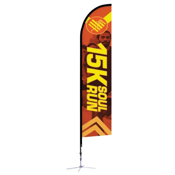 Capture attention outdoors with our 14ft Feather Flag. Custom printed using dye sublimation on polyester mesh, this flag stands tall and garners attention with its vibrant colors and bleed-through visual effect. Easy to set up with a spike base, it's the perfect solution to make your brand fly high in any outdoor setting.