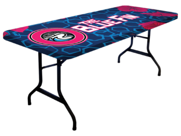Transform your table into a vibrant showcase with the 6ft Multi-Stretch Table Cap. This full-color table topper features a skin graphic that completely covers the tabletop, providing a sleek and seamless display. With backlit fabric and stretch fabric, dye-sublimation printing, and secure tautness around the table top, this table cap is your key to showcasing literature and items with style and impact.