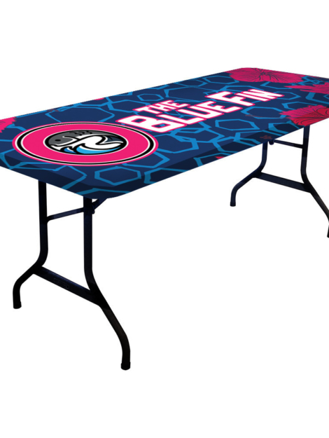 Transform your table into a vibrant showcase with the 6ft Multi-Stretch Table Cap. This full-color table topper features a skin graphic that completely covers the tabletop, providing a sleek and seamless display. With backlit fabric and stretch fabric, dye-sublimation printing, and secure tautness around the table top, this table cap is your key to showcasing literature and items with style and impact.