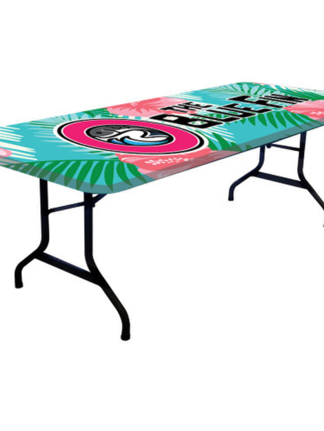 Make a bold statement with the 8ft Multi-Stretch Table Cap. This full-color table topper transforms your table into a captivating display, covering it completely with a skin graphic. With backlit fabric and stretch fabric, dye-sublimation printing, and precision construction, this table cap ensures your literature and items are showcased with vibrancy and impact.
