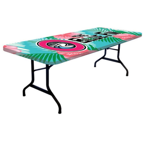 Make a bold statement with the 8ft Multi-Stretch Table Cap. This full-color table topper transforms your table into a captivating display, covering it completely with a skin graphic. With backlit fabric and stretch fabric, dye-sublimation printing, and precision construction, this table cap ensures your literature and items are showcased with vibrancy and impact.