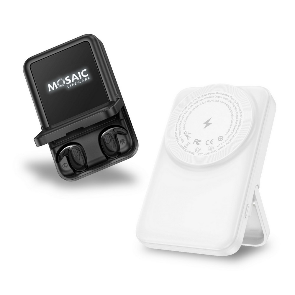 Arcadia, 7700 mAh Wireless Power Bank with Tws Earphones