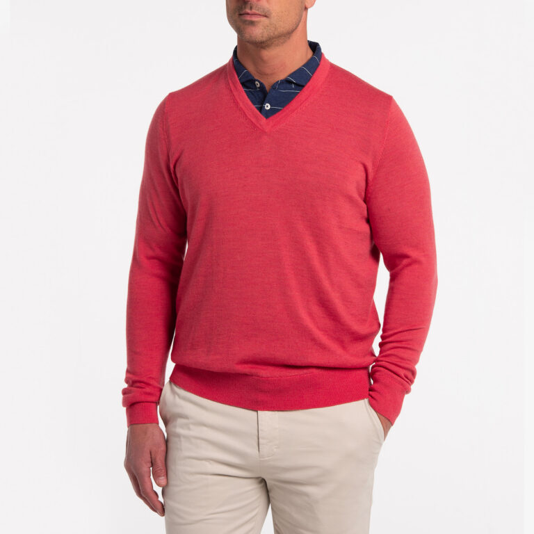 B. Draddy Oshane Merino V Neck Pullover in Coral Heather
