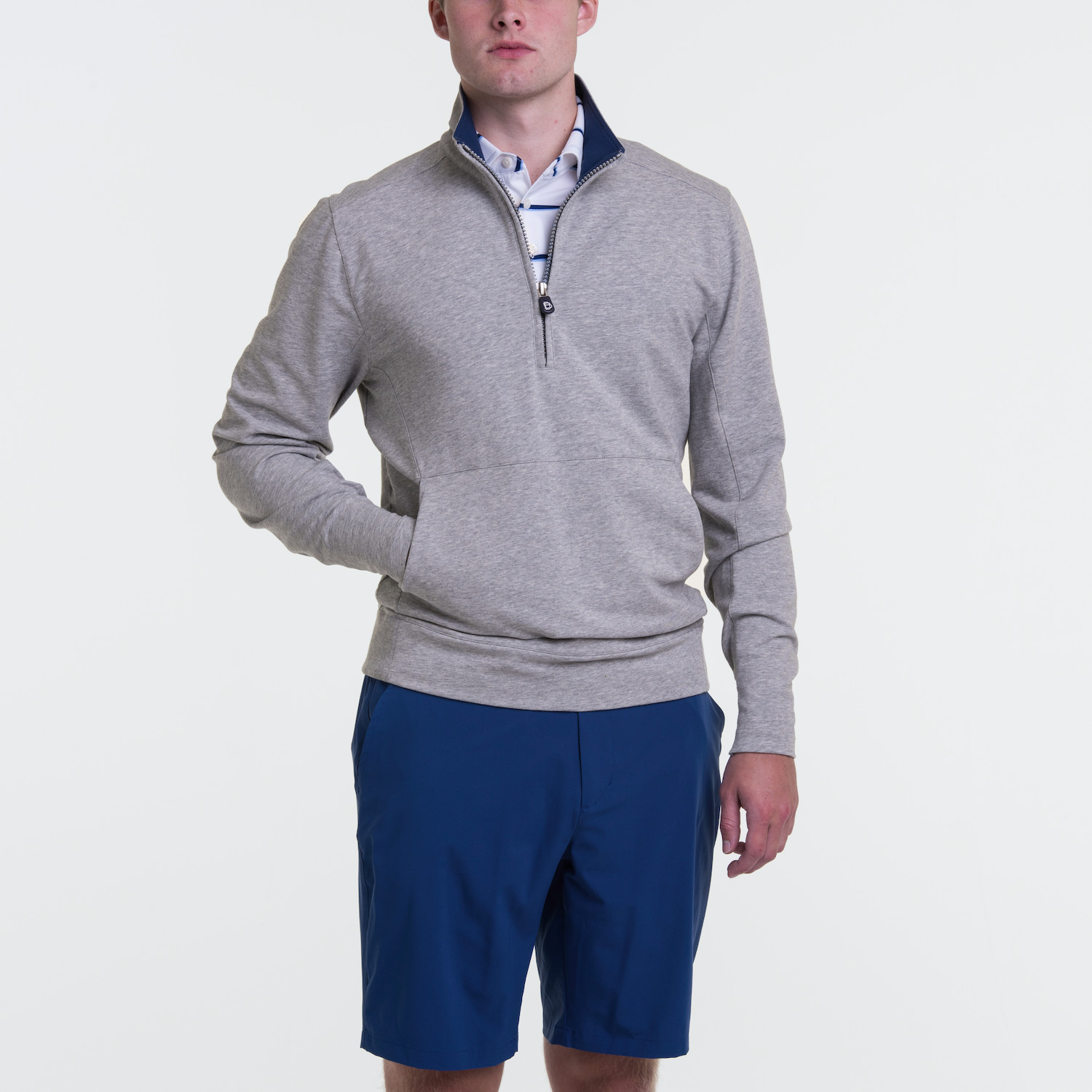 B. Draddy Russel Quarter-Zip in Grey Heather/Regal