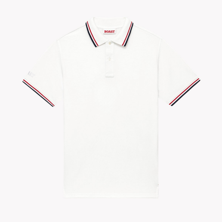 Boast 1983 Tipped Pique Polo in White Red Navy