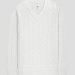 Boast Cable-Knit V-Neck Tennis Sweater in White