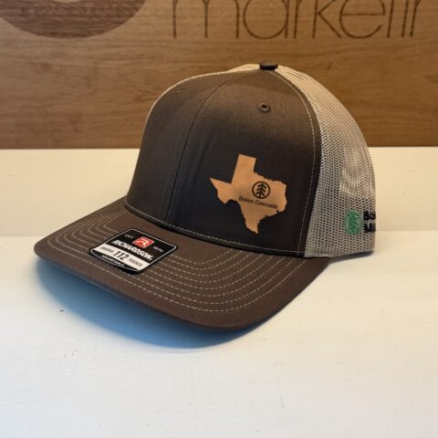 Richardson 112 trucker, brown and khaki, real leather Texas patch with the Boise Cascade logo