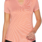 Callaway Women’s Fine Line Stripe Polo in Cayenne/Apricot Blush