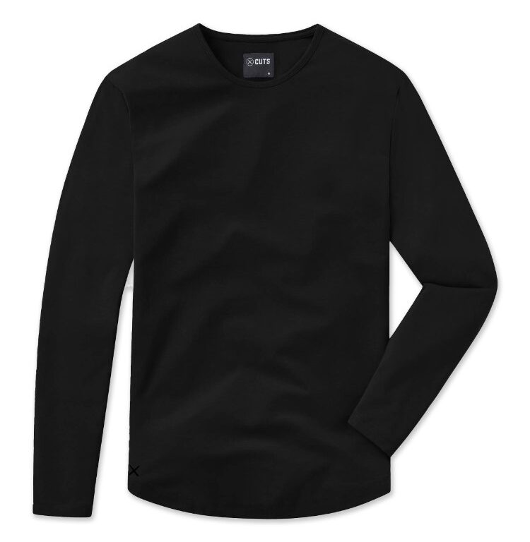 Cuts AO Long Sleeve Curve-Hem Tee in Black