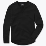 Cuts AO Long Sleeve Henley Curve-Hem in Black