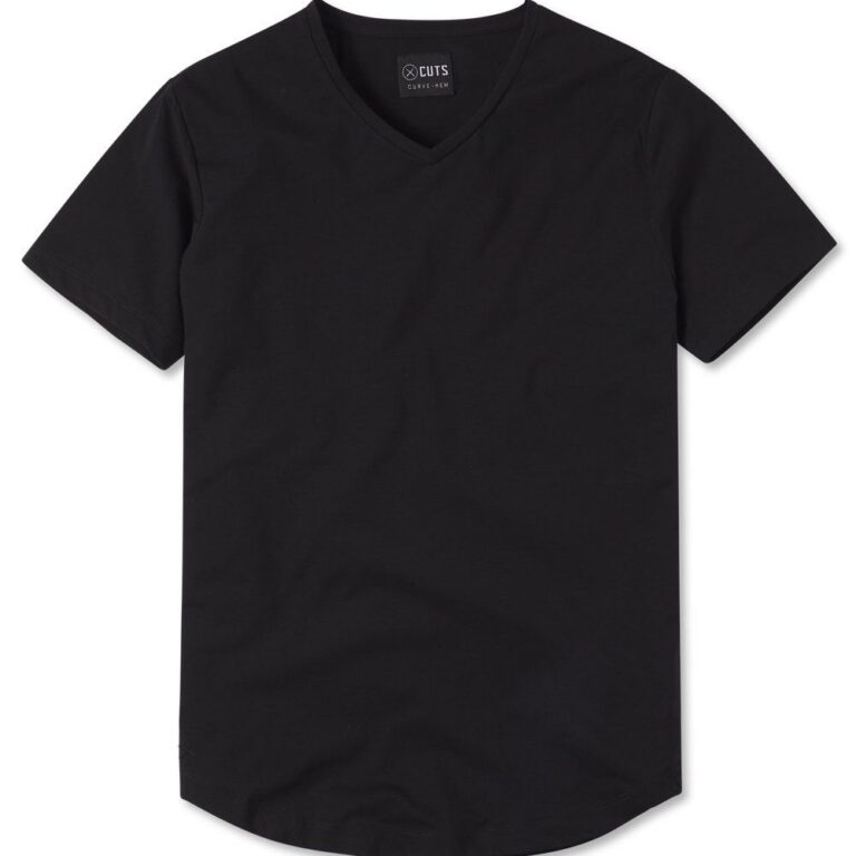 Cuts AO V-Neck Curve-Hem Tee in Black