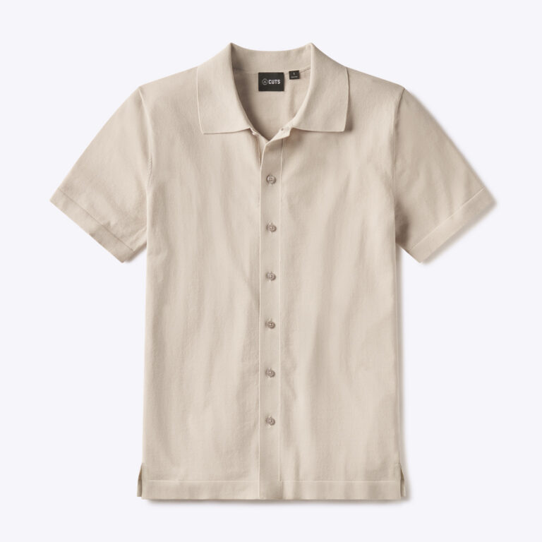 Cuts Riviera Knit Button-Up in Sand Dune