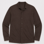 Cuts Riviera Knit Long Sleeve Button-Up in Burnt Oak