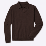 Cuts Riviera Knit Long Sleeve Polo in Burnt Oak