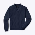 Cuts Riviera Knit Long Sleeve Polo in Pacific Blue