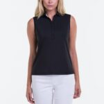 Fairway & Greene Sleeveless Charlotte Jersey Polo in Black