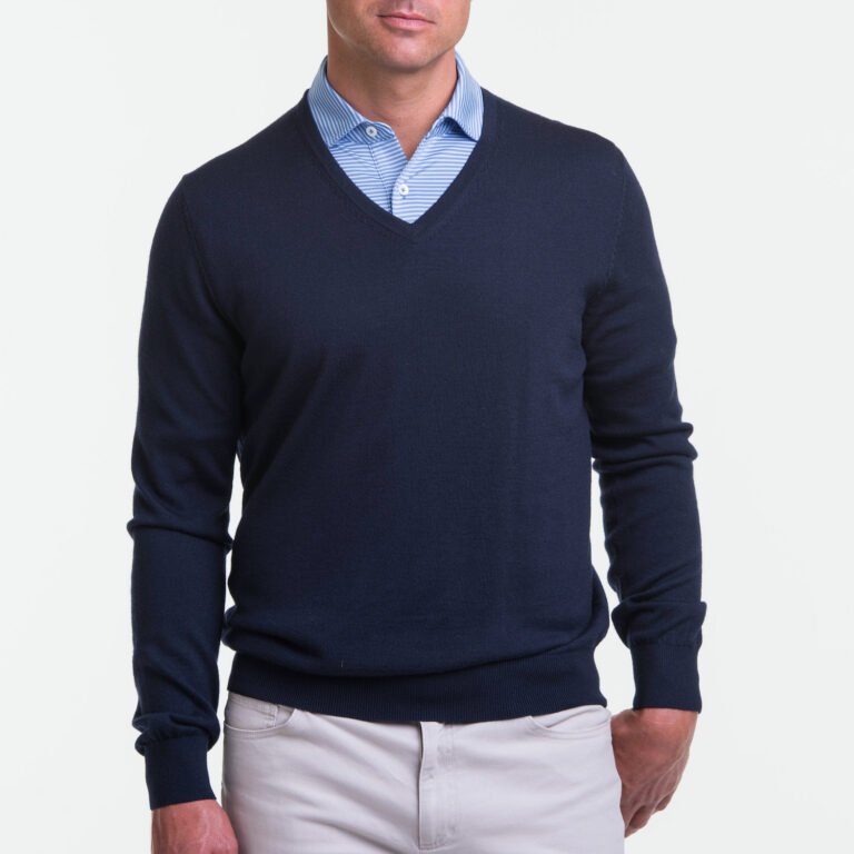 Fairway & Greene Baruffa Merino Long Sleeve V-Neck Swtr in Navy