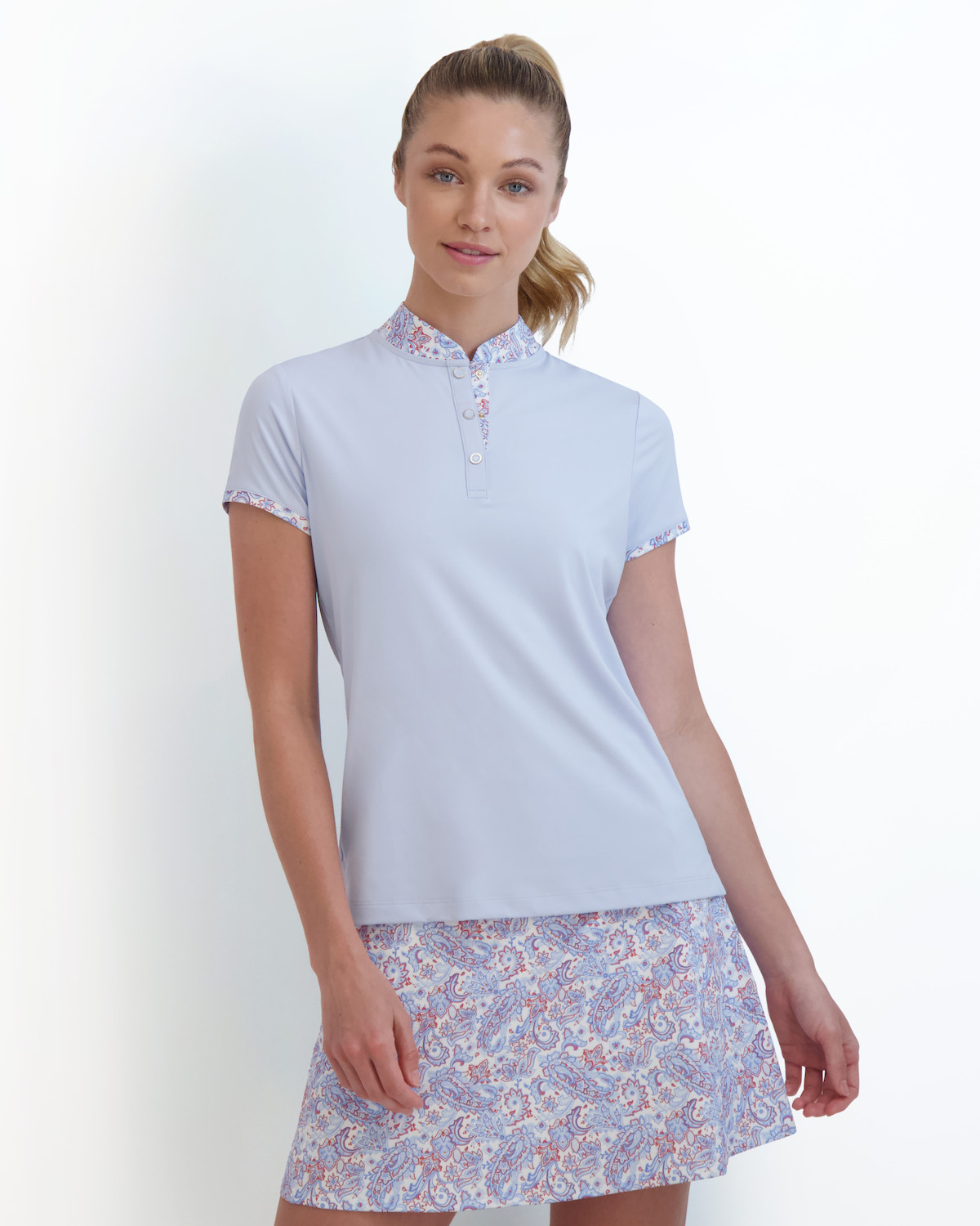 Fairway & Greene Heidi Snap Cap Slv Women's Polo in Dream