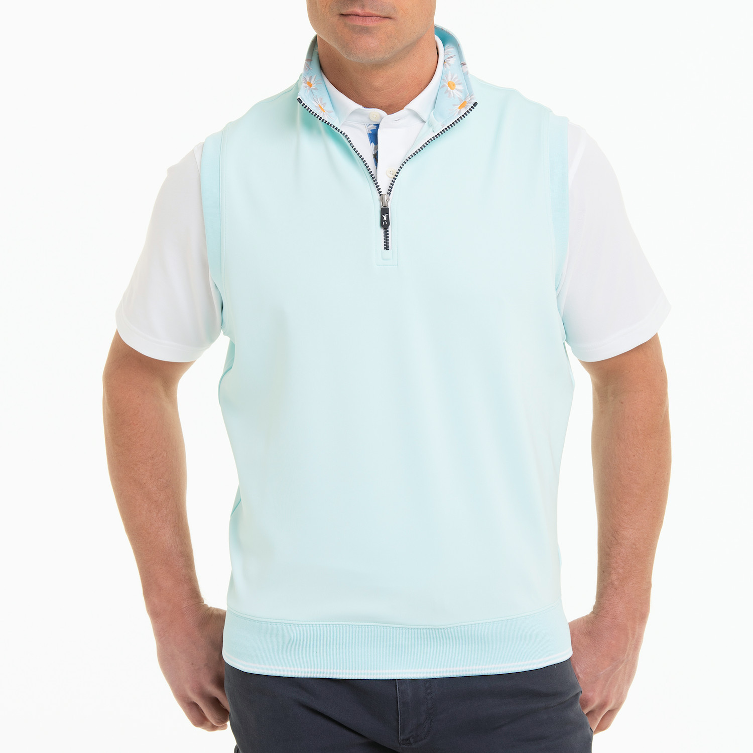 Fairway & Greene Neck Print Caves Quarter-Zip Vest in St. Barts