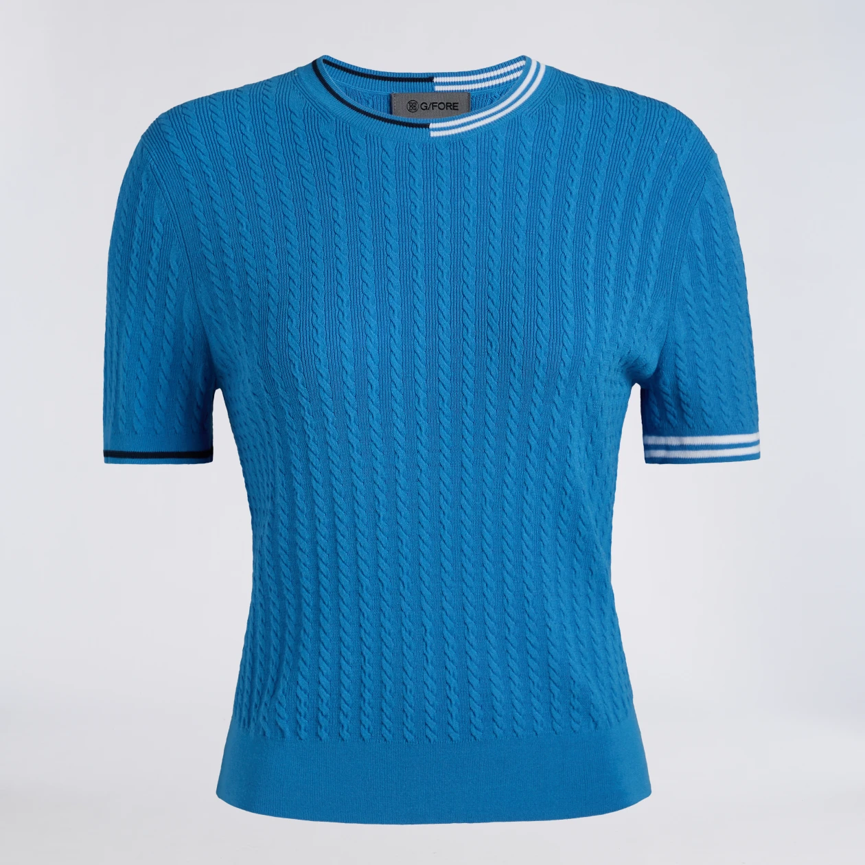 G/Fore Cable Knit Short Sleeve Crewneck Sweater