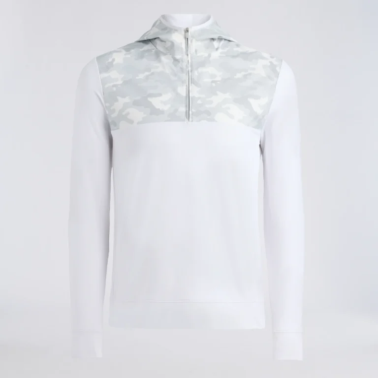 G/Fore Camo Brushed Back Tech Terry 1/4 Zip Hoodie in Snow Camo