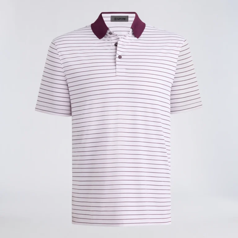 G/Fore Herringbone Stripe Tech Jersey Polo in Blush / Dark Plum