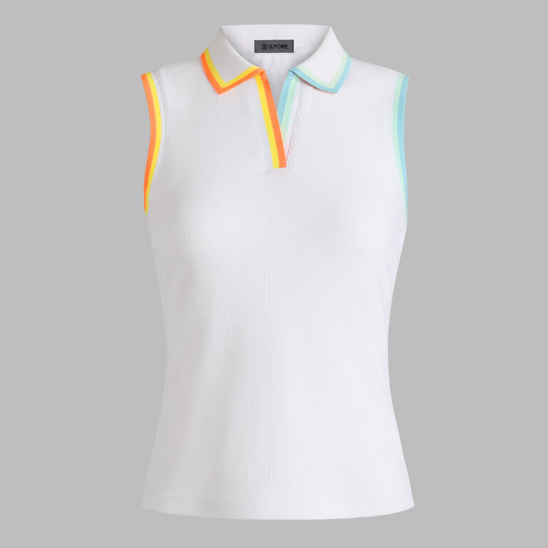 G/FORE Johnny Collar Tech Nylon Rib Sleeveless Polo in Snow / Cenote