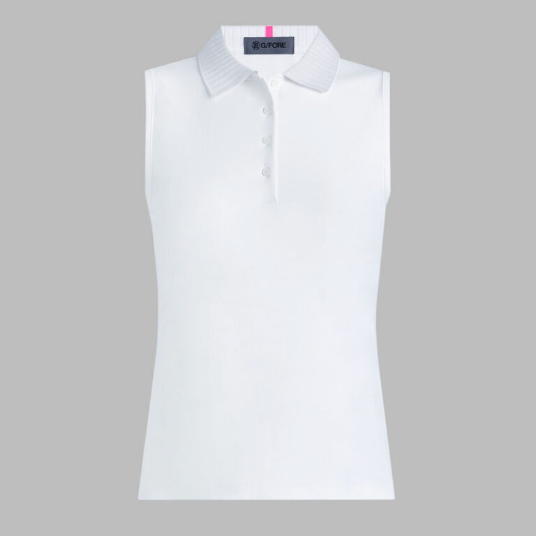 G/FORE Pleated Collar Silky Tech Nylon Sleeveless Polo in Snow