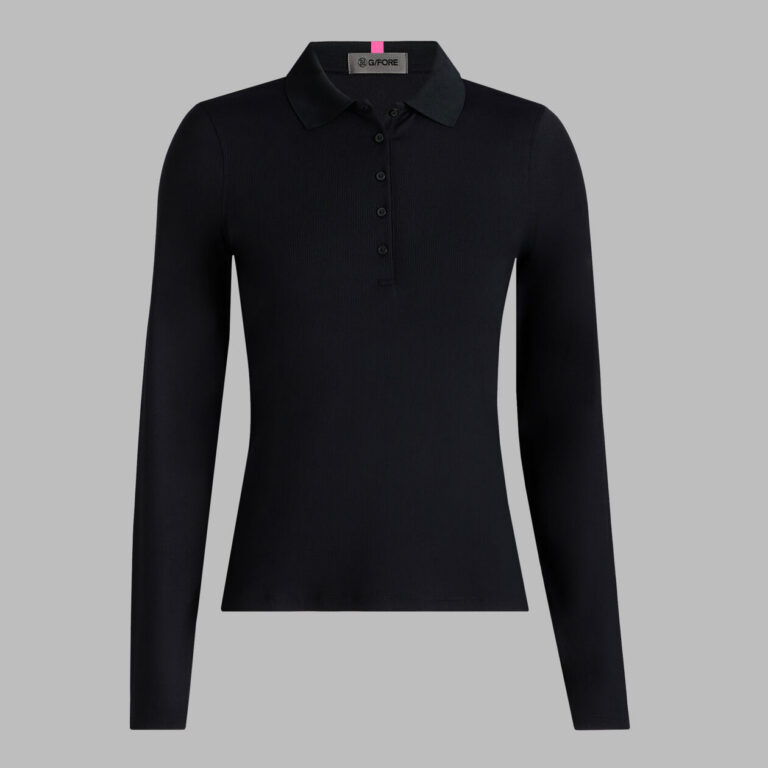 G/Fore Ribbed Tech Nylon Long Sleeve Polo in Onyx