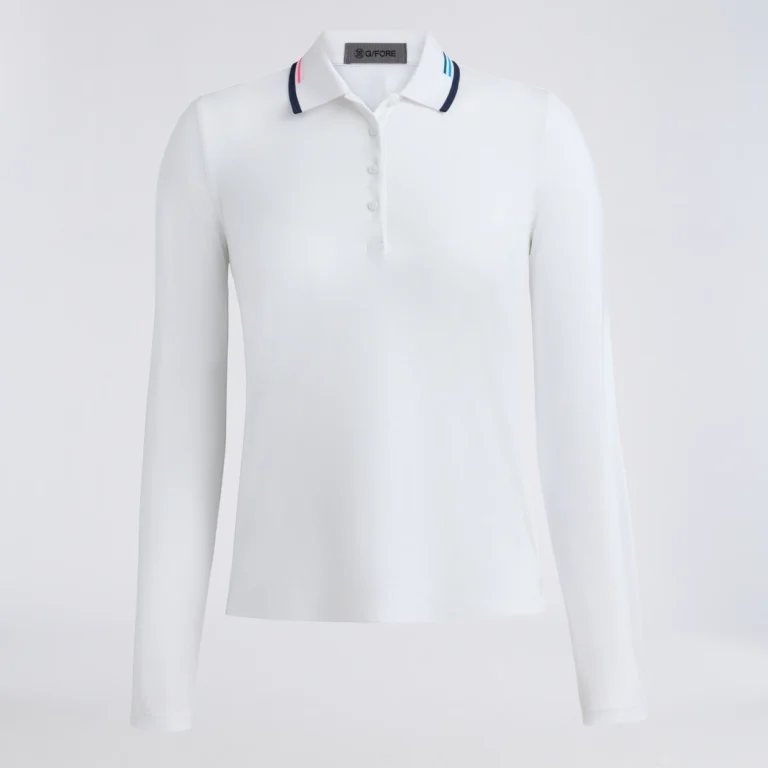 G/Fore Silky Tech Nylon Long Sleeve Polo in Snow/Twilight