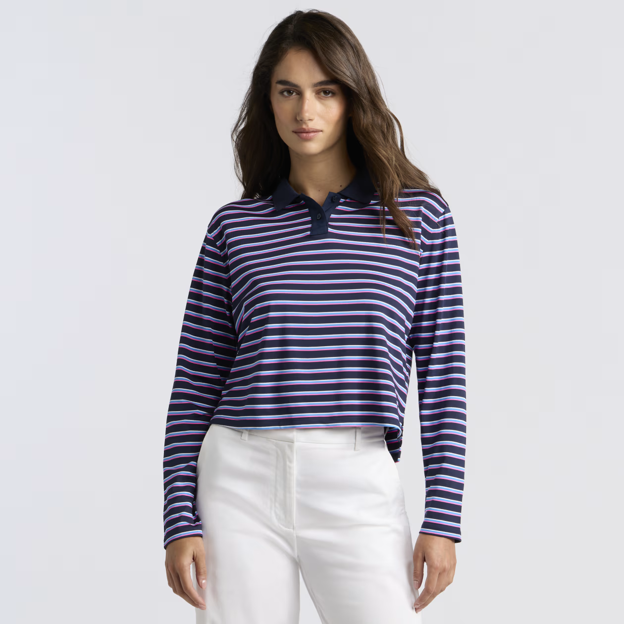 G/Fore Striped IT Tech PIQUÉ Relaxed Long Sleeve Polo