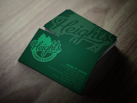 Heights Lumber green business cards mockup