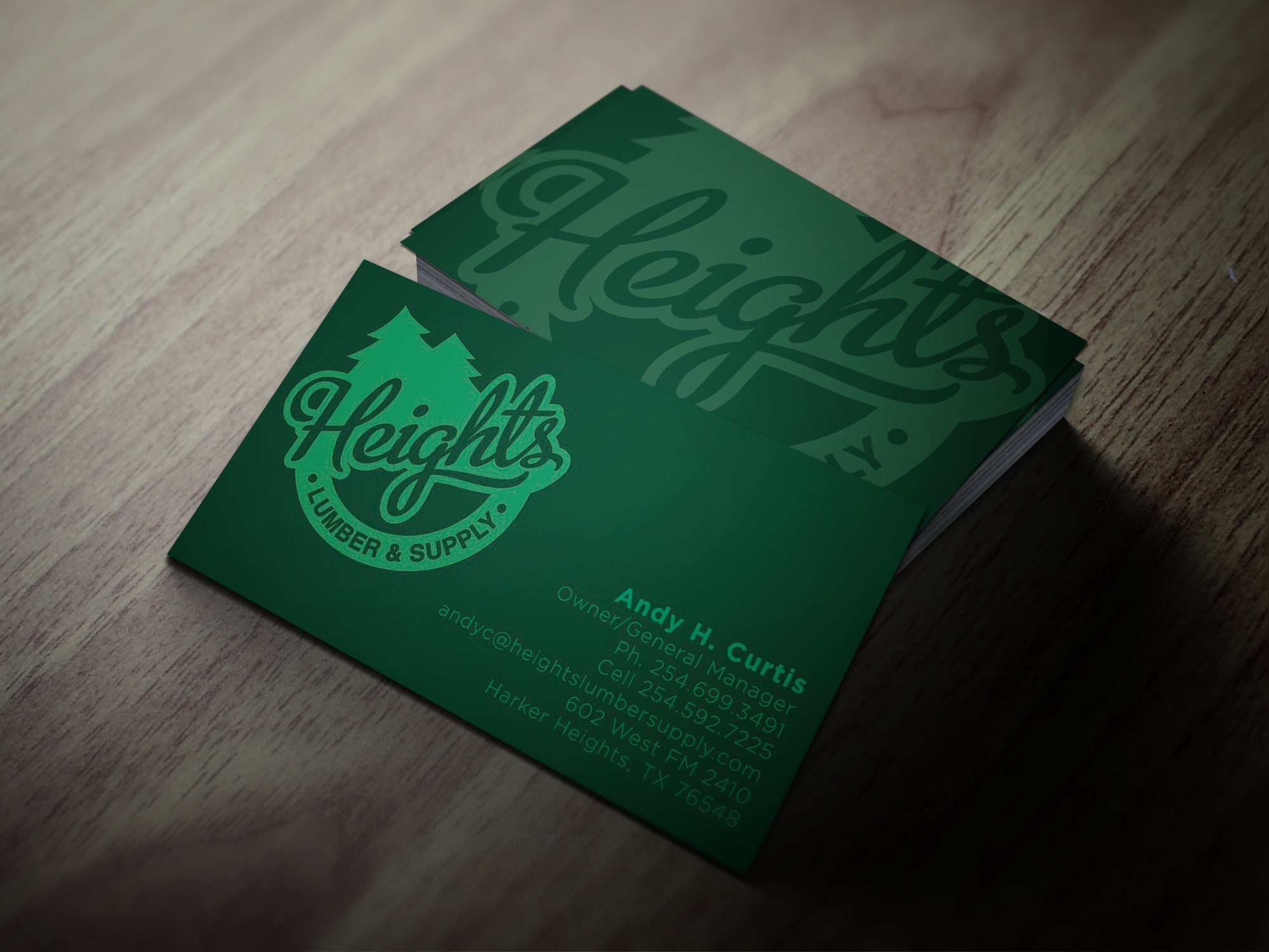Heights Lumber green business cards