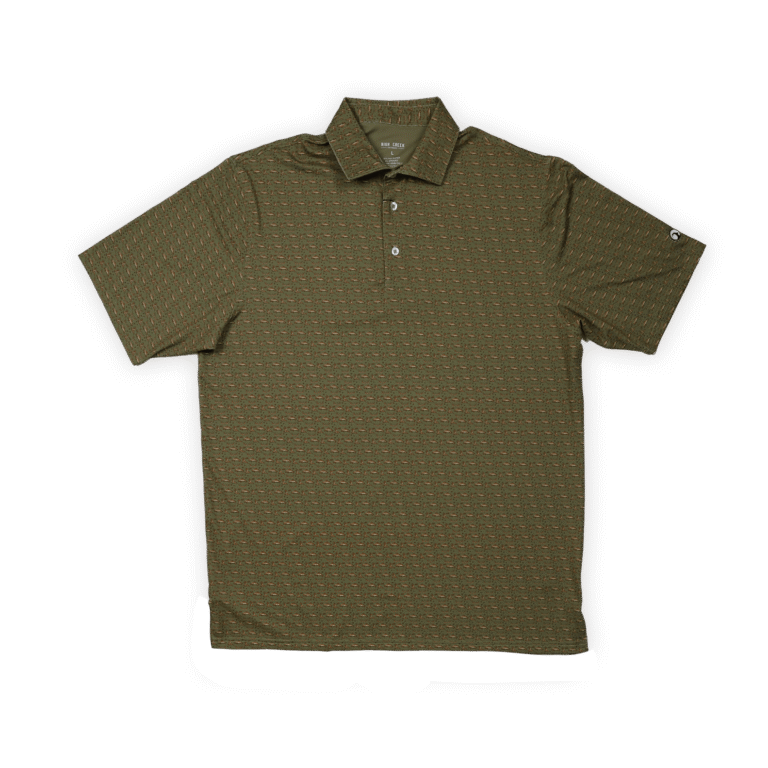 High Creek Huntin', Fishin', Campin' Printed Polo in Green