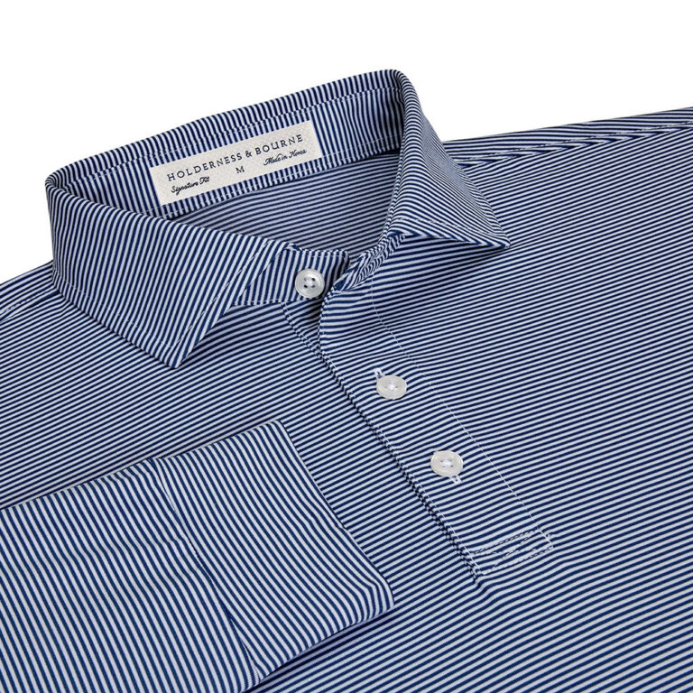 Holderness & Bourne The Burke Long Sleeve Polo in Navy & White