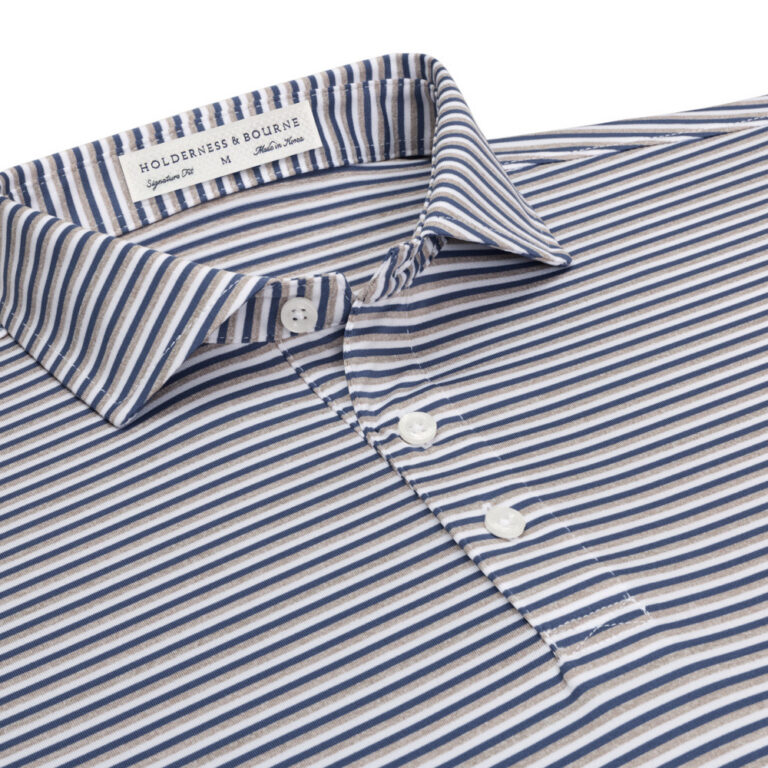 Holderness & Bourne The Fleming Polo in Pacific Blue/Heathered Dune/White