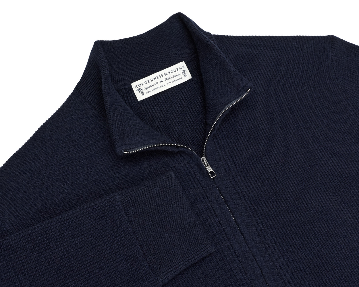 Holderness & Bourne The McDaid Full-Zip Sweater in Heathered Navy