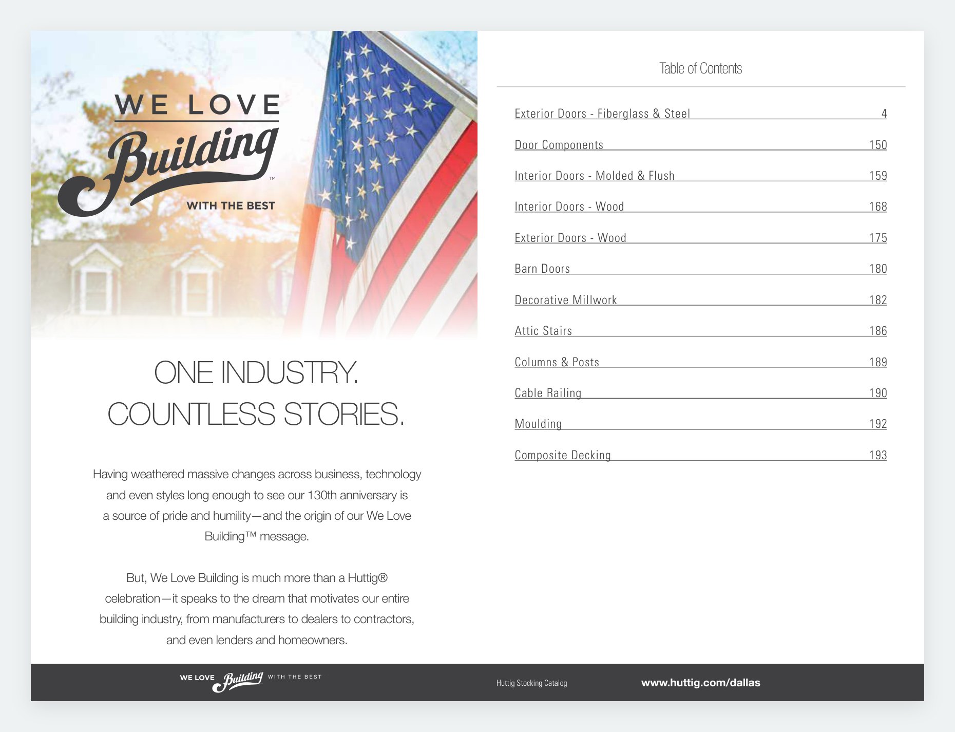 Huttig Dallas stocking catalog: intro and table of contents
