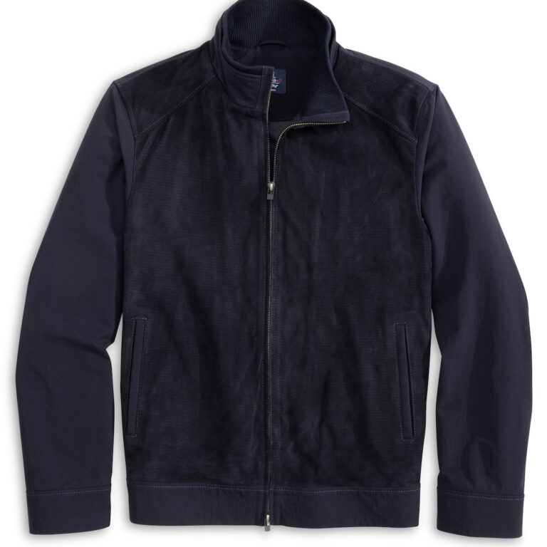 Johnnie-O Agnelli Suede-Front Pullover in Navy