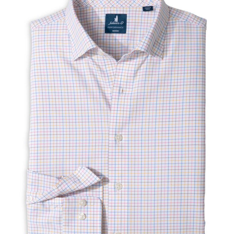 Johnnie-O Bluffton Pin Pane Performance Button-Down in Punch