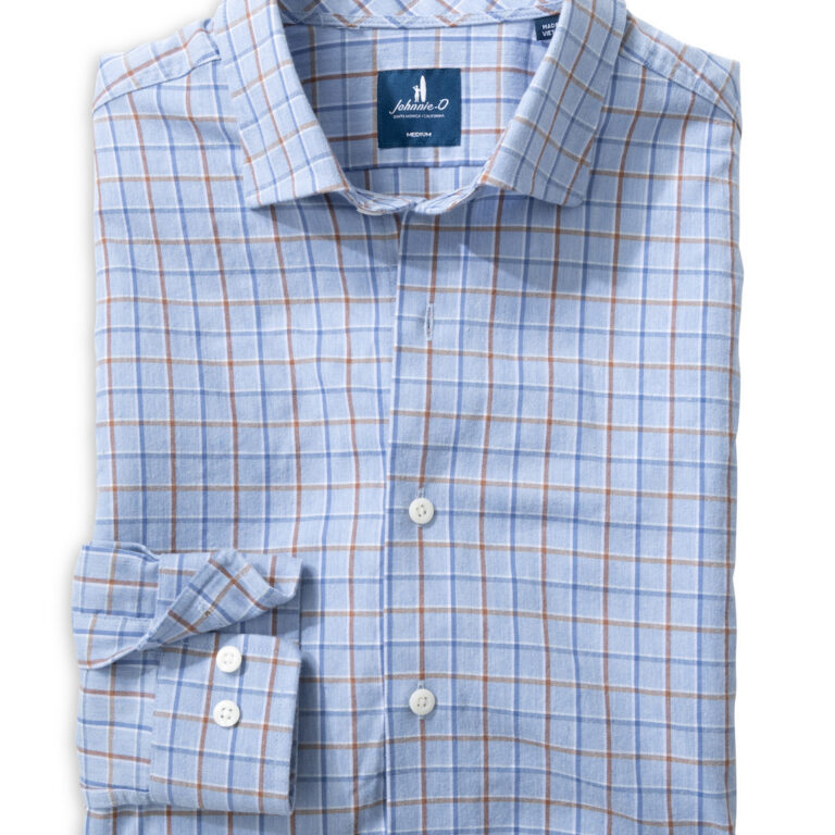 Johnnie-O Chestnut Pane Button-Down in Salt Creek