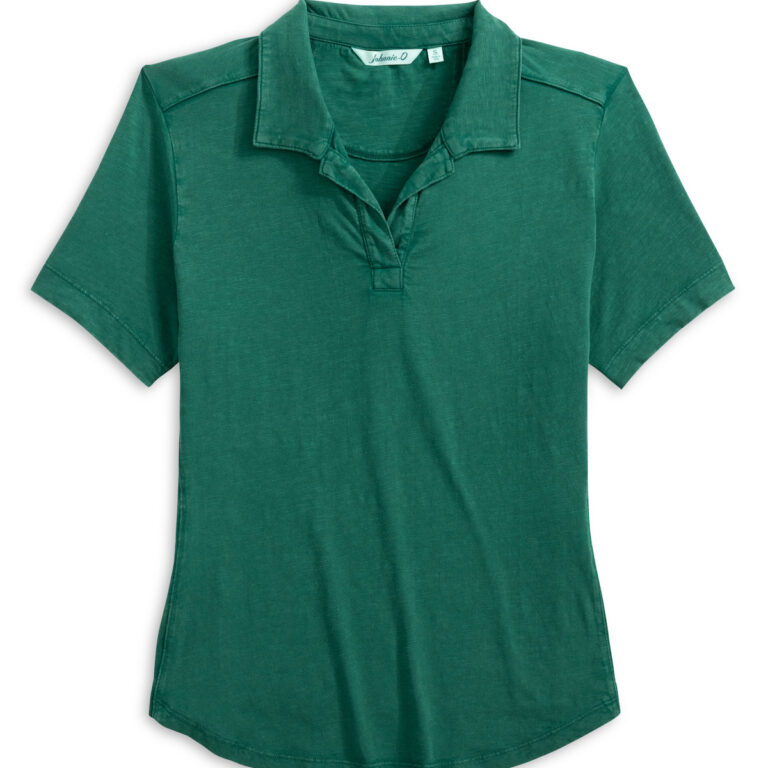 Johnnie-O Coastal Wash Women's V-Neck Polo in Green 1