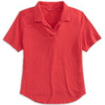Johnnie-O Coastal Wash Women’s V-Neck Polo in Red 1