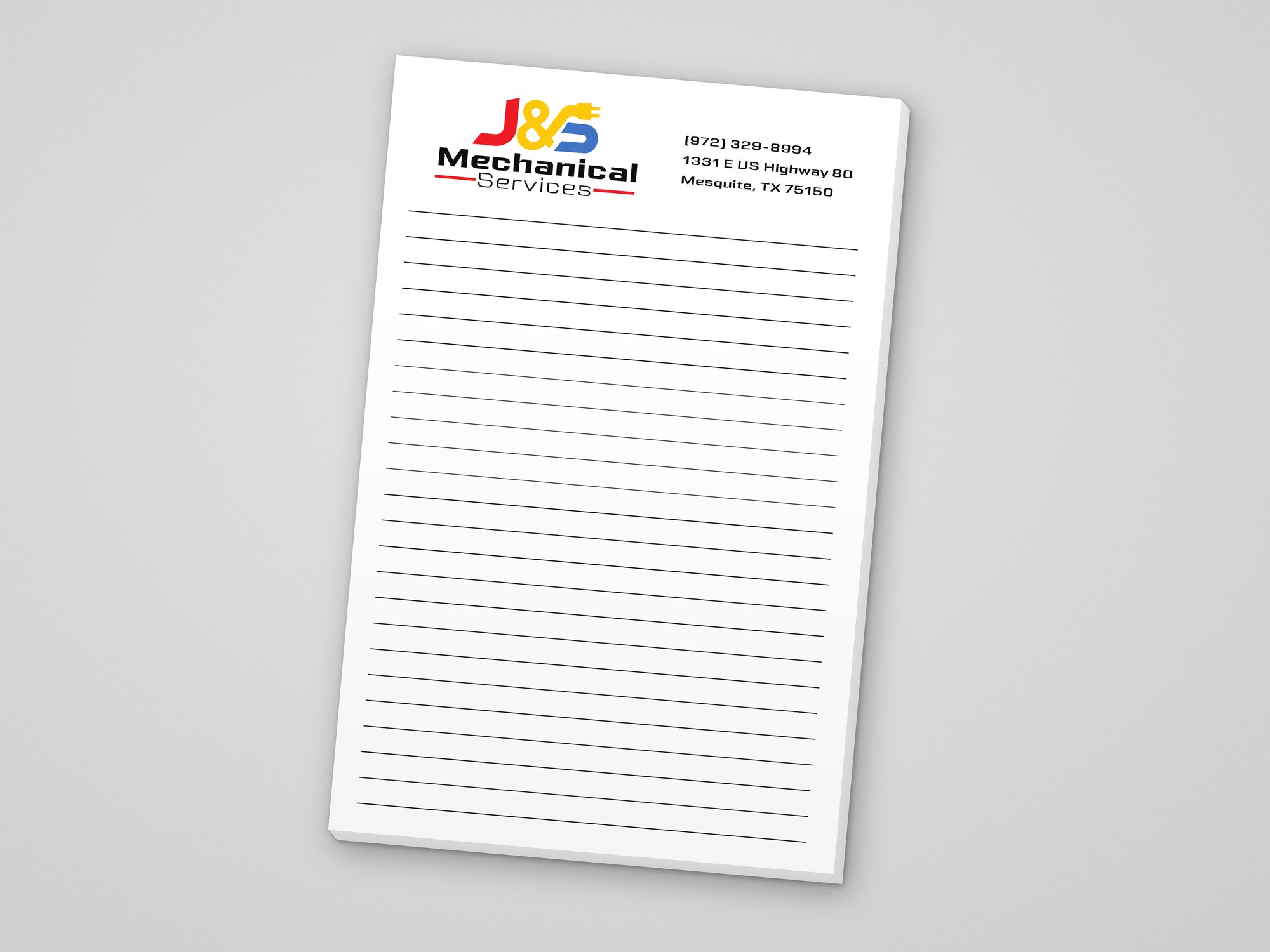 J&S Mechanical notepad mockup