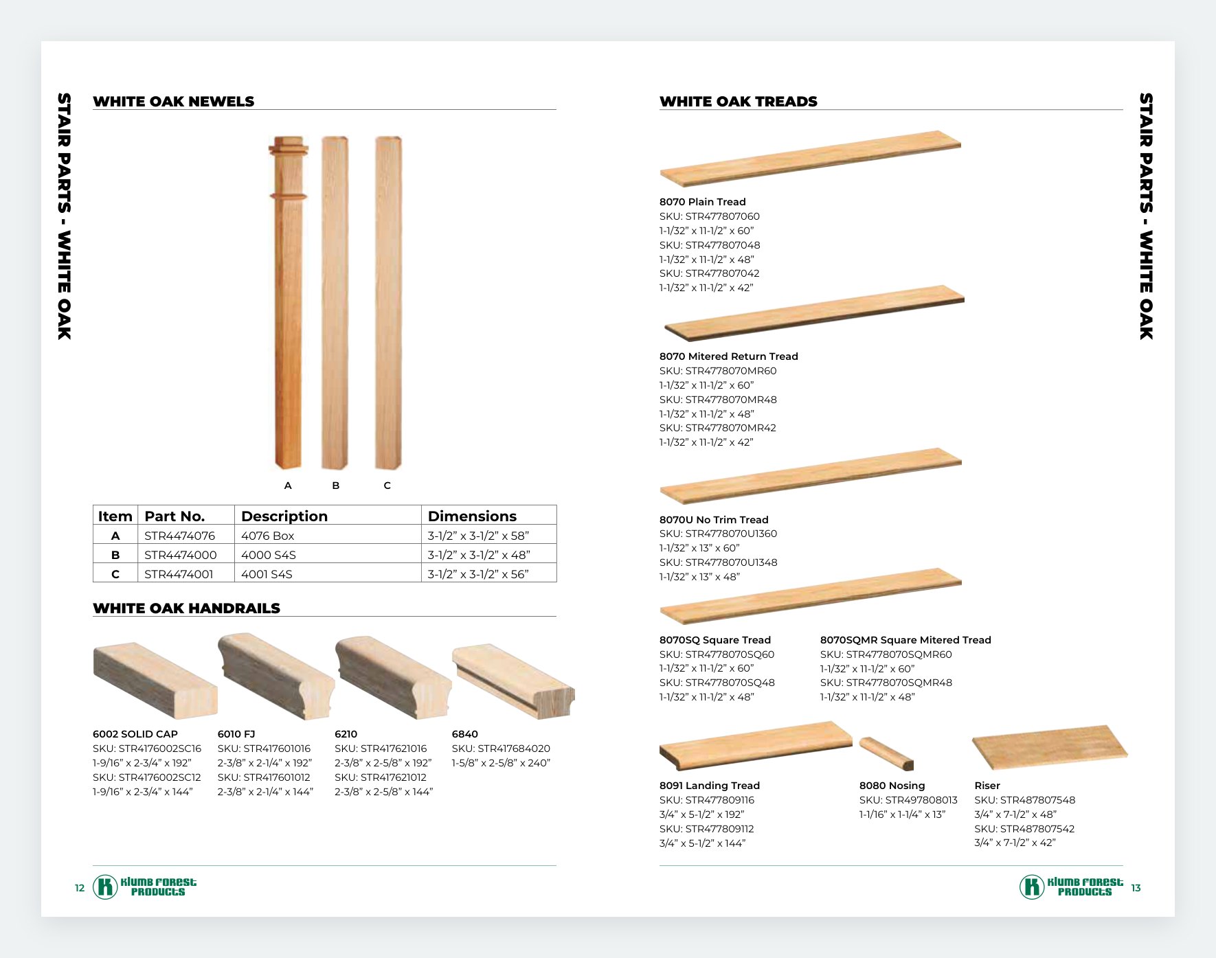 Klumb catalog white oak stair parts