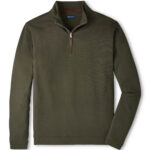 Peter Millar Albatross Cotton-Blend Piqué Quarter-Zip in Dark Olive