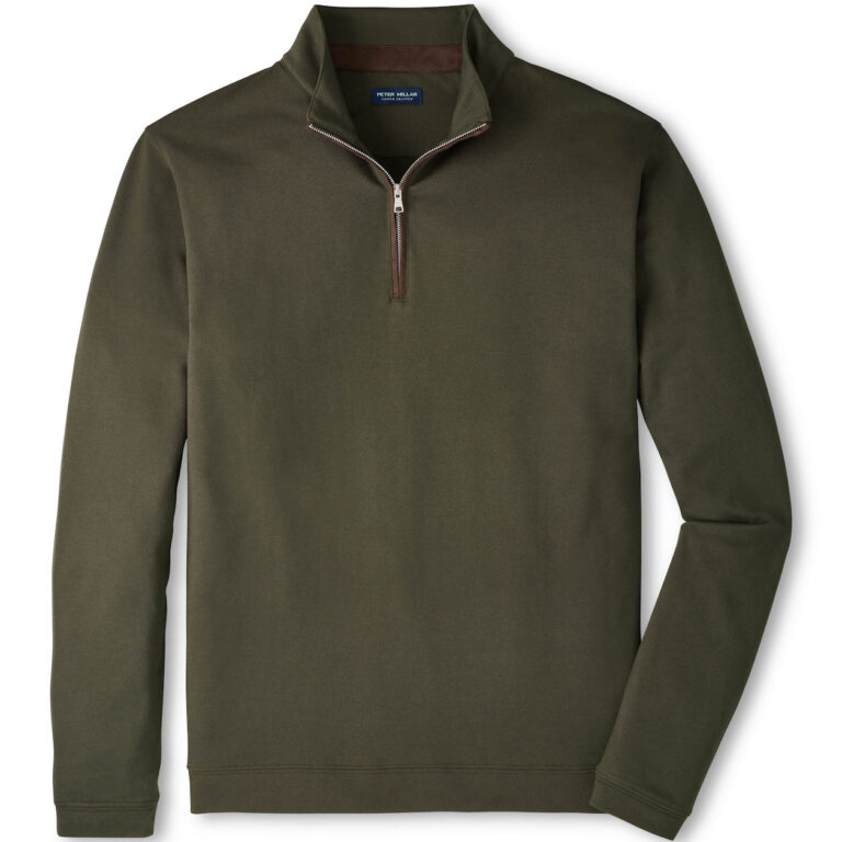 Peter Millar Albatross Cotton-Blend Piqué Quarter-Zip in Dark Olive