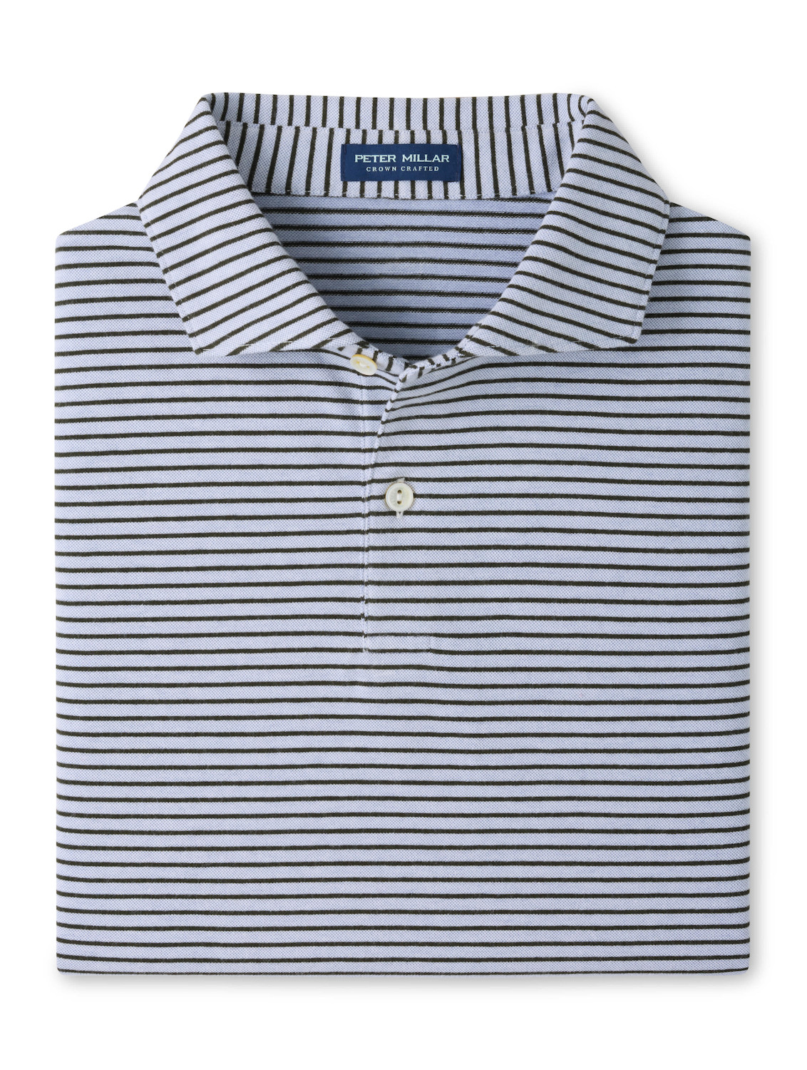 Peter Millar Albatross Stripe Cotton-Blend Piqué Polo – Edwin Spread Collar in Windy Blue / Dark Olive