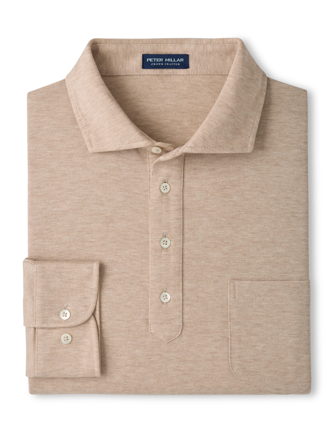 Peter Millar Amble Long-Sleeve Cotton Cashmere Polo in Truffle